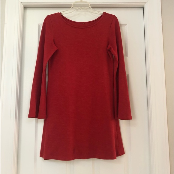 SheIn Cotton Red Long Bell Sleeve Shift Dress - Picture 2 of 16